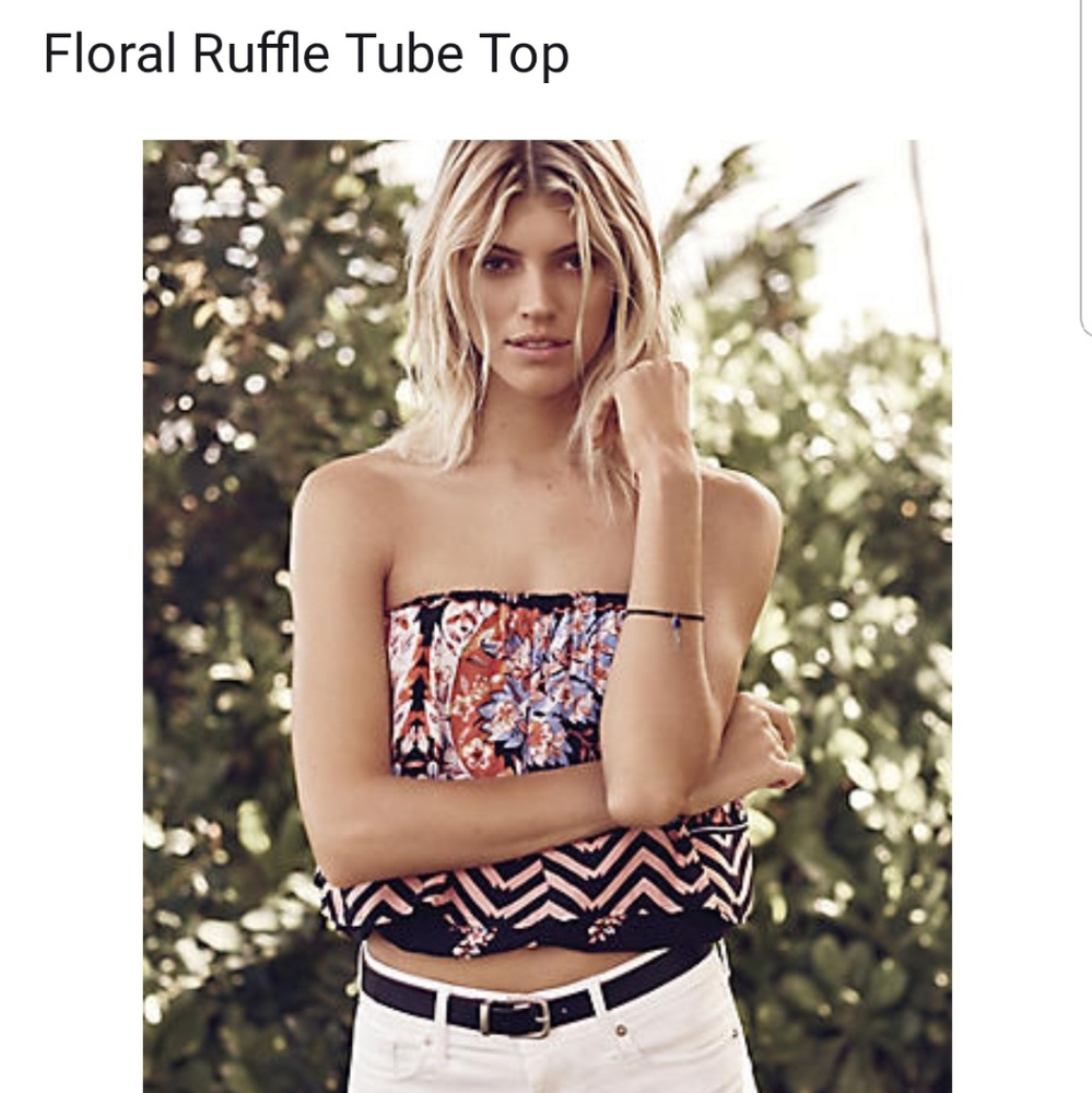 EXPRESS Floral Ruffle Tube Top XS